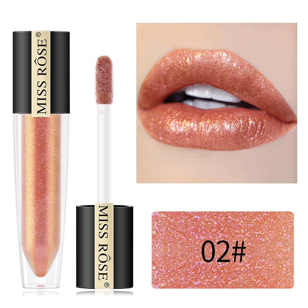 Miss Rose Shimmer Lip Gloss Pearly Metallic Lip Stick Waterproof Long-lasting Lip Gloss Beauty Cosmetics Make Up Lip Makeup