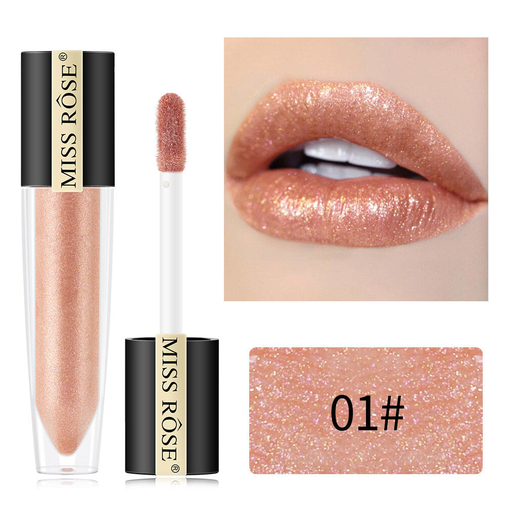 Miss Rose Shimmer Lip Gloss Pearly Metallic Lip Stick Waterproof Long-lasting Lip Gloss Beauty Cosmetics Make Up Lip Makeup