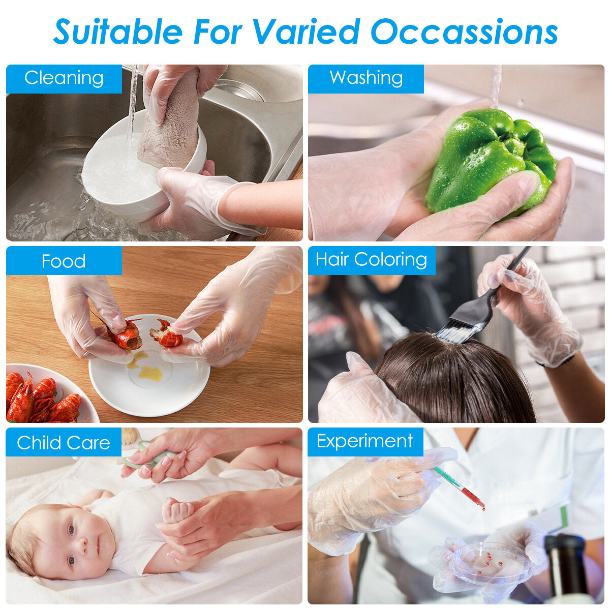 100 Pcs Disposable Latex Free Rubber Gloves Powder For