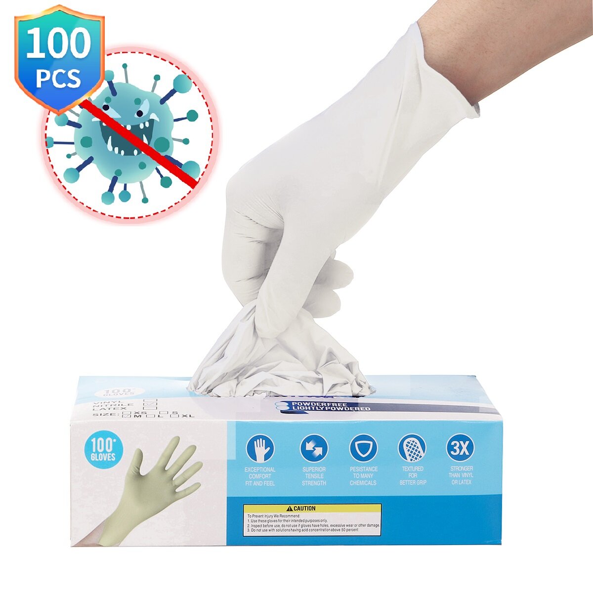 100 Pcs Nitrile Disposable Gloves Powder Free Rubber Latex