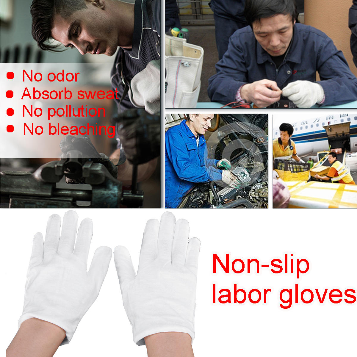 12 Pairs Non-slip Work Gloves Etiquette Cooling Workshop