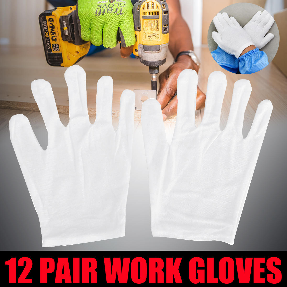 12 Pairs Non-slip Work Gloves Etiquette Cooling Workshop