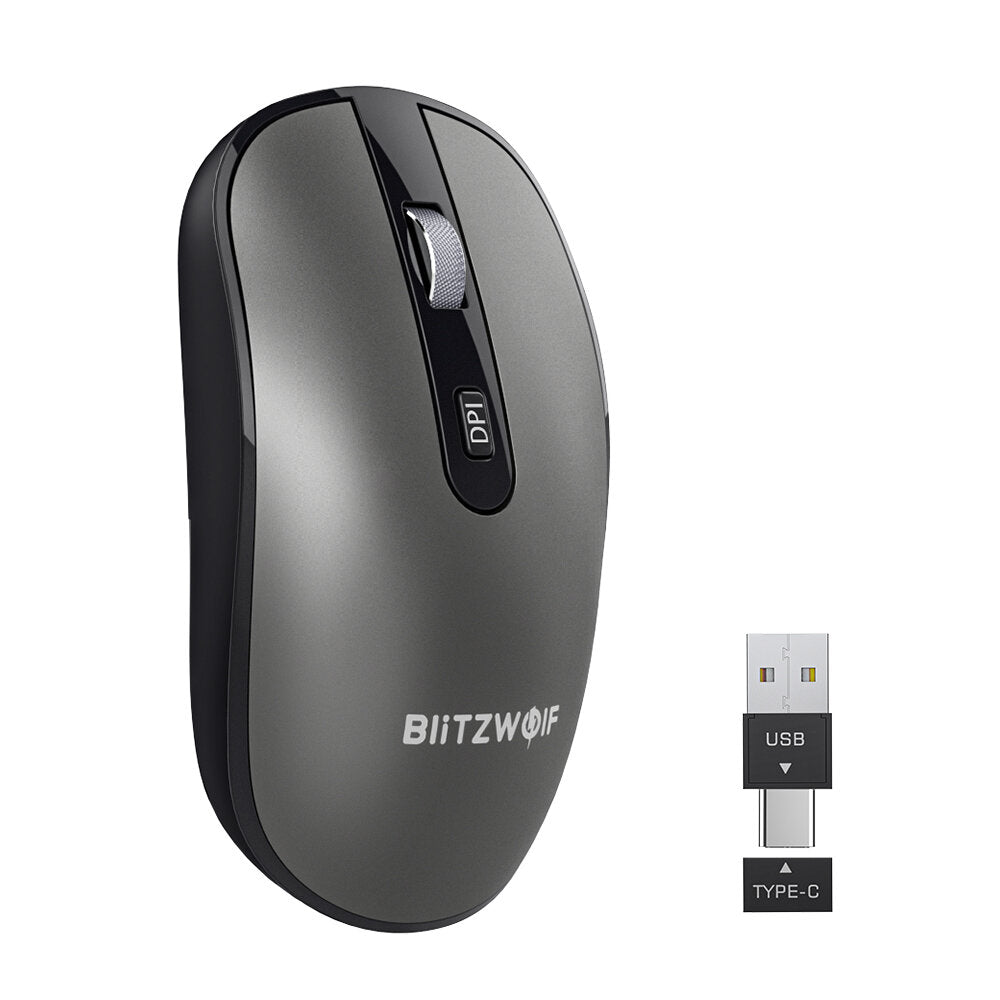 BlitzWolf BW-MO3 Wireless Mouse 2.4GHz bluetooth 3.0/5.0 Triple Mode with USB&Type-C Receiver 2400DPI Noiseless Mouse for Desktop Computer Laptop PC