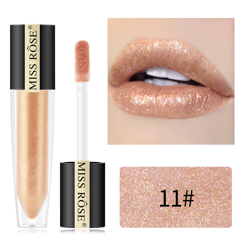 Miss Rose Shimmer Lip Gloss Pearly Metallic Lip Stick Waterproof Long-lasting Lip Gloss Beauty Cosmetics Make Up Lip Makeup