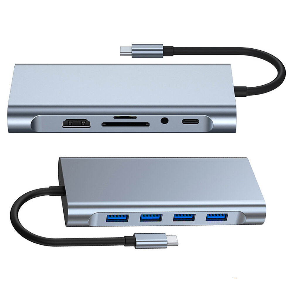 Mechzone 11 in 1 USB-C Hub Docking Station Type-C Adapter with USB3.0 USB2.0 PD 100W 4K HDMI-Compatible VGA 3.5mm Aux RJ45 100Mbps Ethernet SD/TF Card Reader Slot BYL-2110