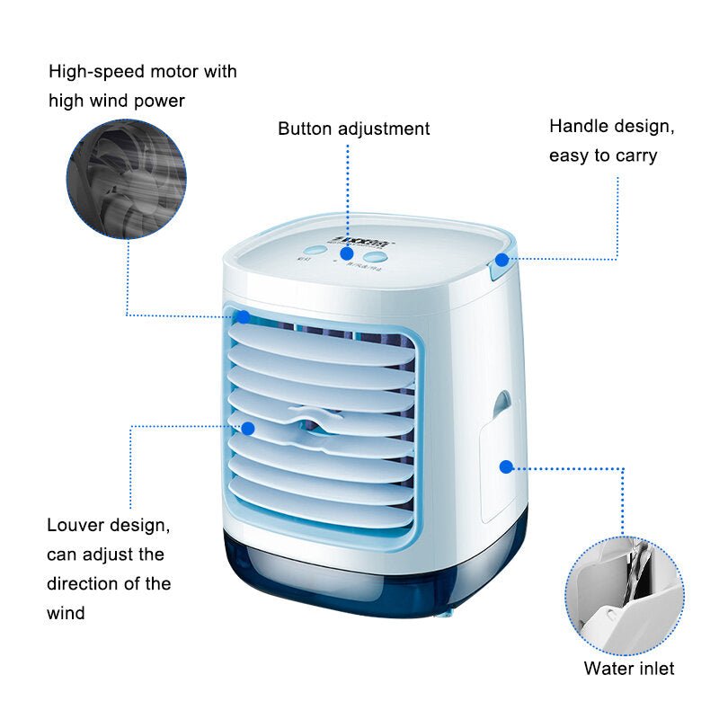 3 Gear Led Mini Air Conditioner Fan Rechargeable Cooling