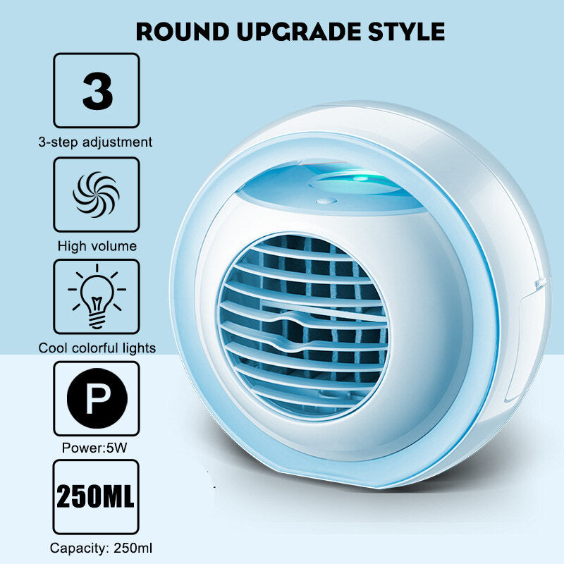 3 Gear Led Mini Air Conditioner Fan Rechargeable Cooling
