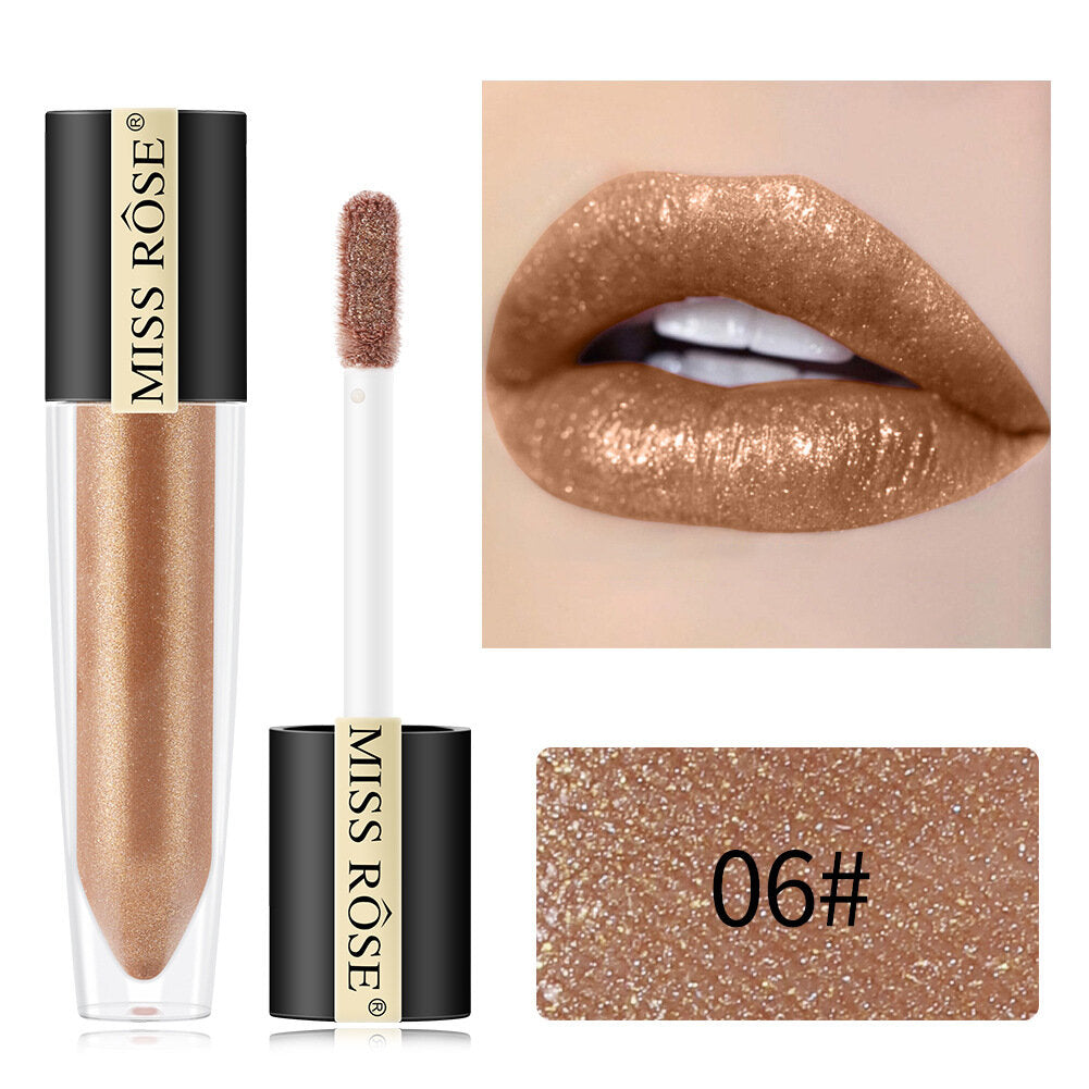 Miss Rose Shimmer Lip Gloss Pearly Metallic Lip Stick Waterproof Long-lasting Lip Gloss Beauty Cosmetics Make Up Lip Makeup