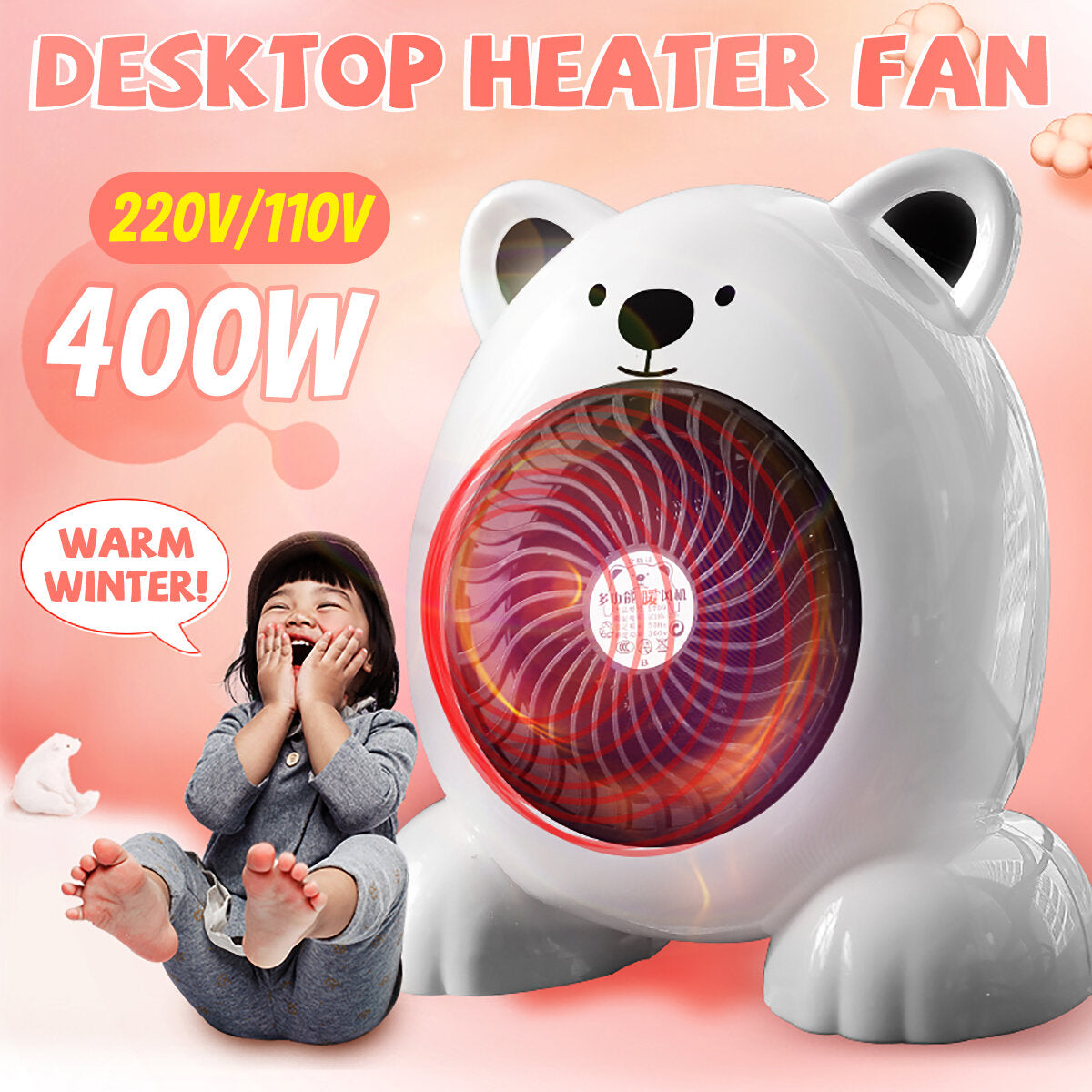 400w Mini Portable Desktop Cartoon Heater Fan Radiator Hot
