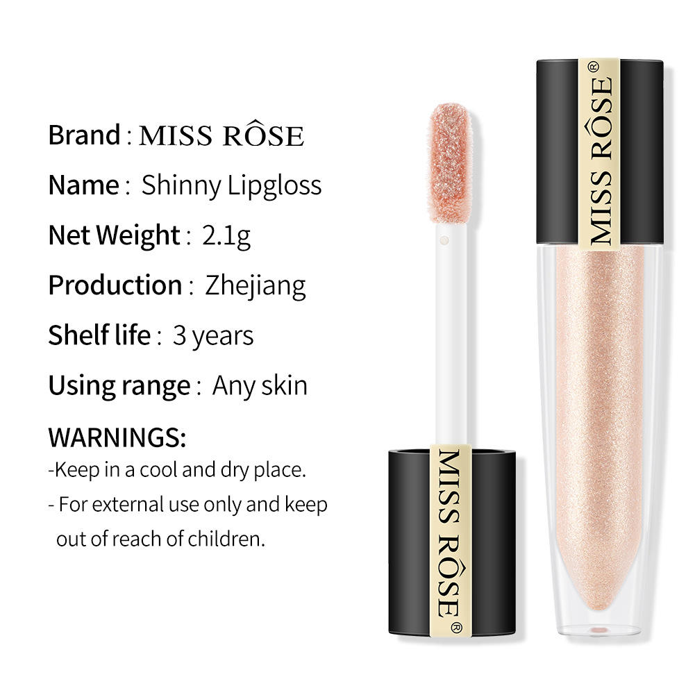 Miss Rose Shimmer Lip Gloss Pearly Metallic Lip Stick Waterproof Long-lasting Lip Gloss Beauty Cosmetics Make Up Lip Makeup