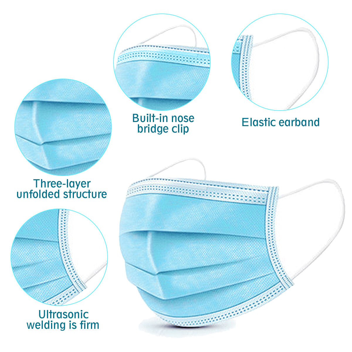 50pcs Disposable Face Mask 3 Layer Protective Anti-dust