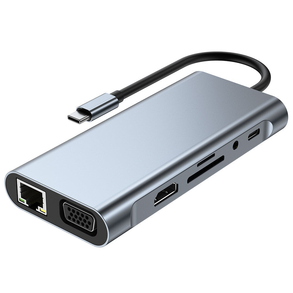 Mechzone 11 in 1 USB-C Hub Docking Station Type-C Adapter with USB3.0 USB2.0 PD 100W 4K HDMI-Compatible VGA 3.5mm Aux RJ45 100Mbps Ethernet SD/TF Card Reader Slot BYL-2110
