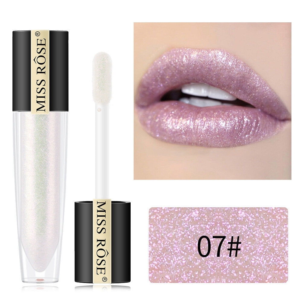 Miss Rose Shimmer Lip Gloss Pearly Metallic Lip Stick Waterproof Long-lasting Lip Gloss Beauty Cosmetics Make Up Lip Makeup