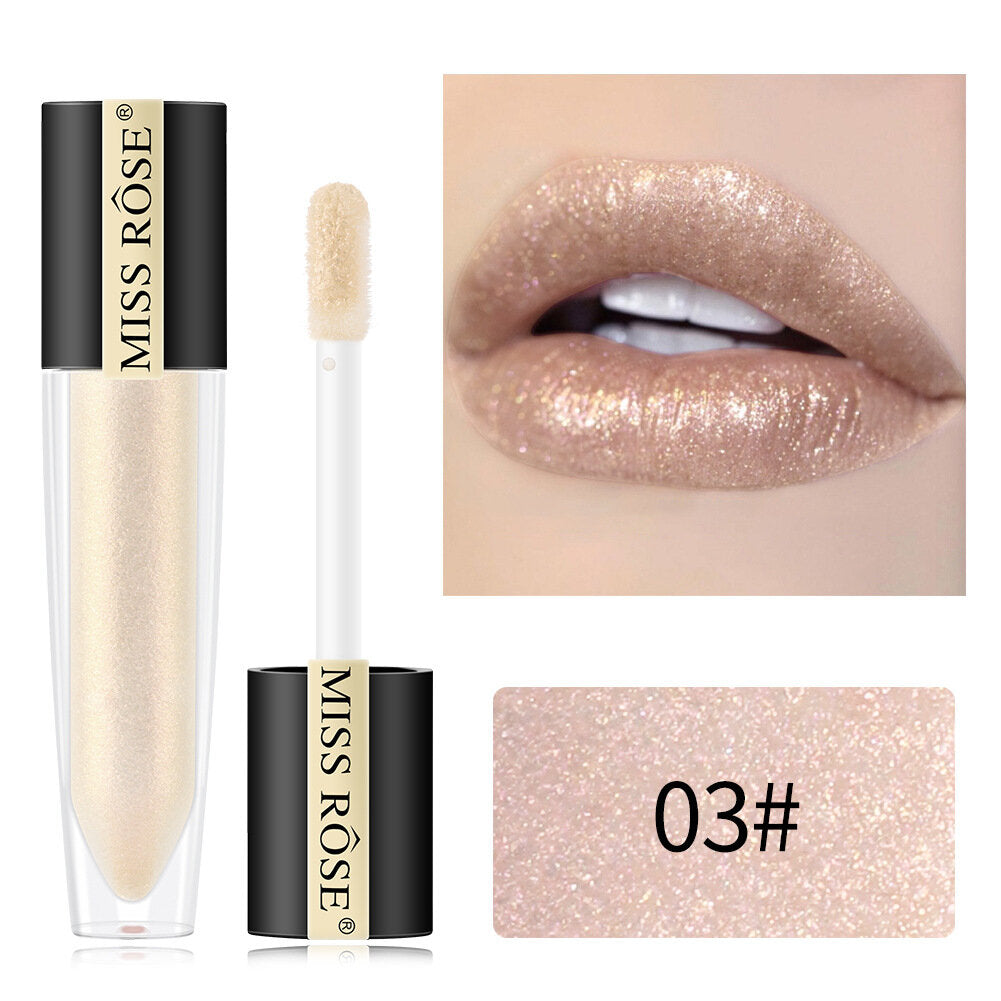 Miss Rose Shimmer Lip Gloss Pearly Metallic Lip Stick Waterproof Long-lasting Lip Gloss Beauty Cosmetics Make Up Lip Makeup