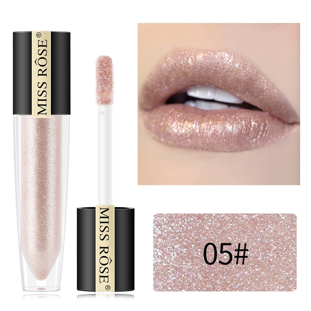 Miss Rose Shimmer Lip Gloss Pearly Metallic Lip Stick Waterproof Long-lasting Lip Gloss Beauty Cosmetics Make Up Lip Makeup