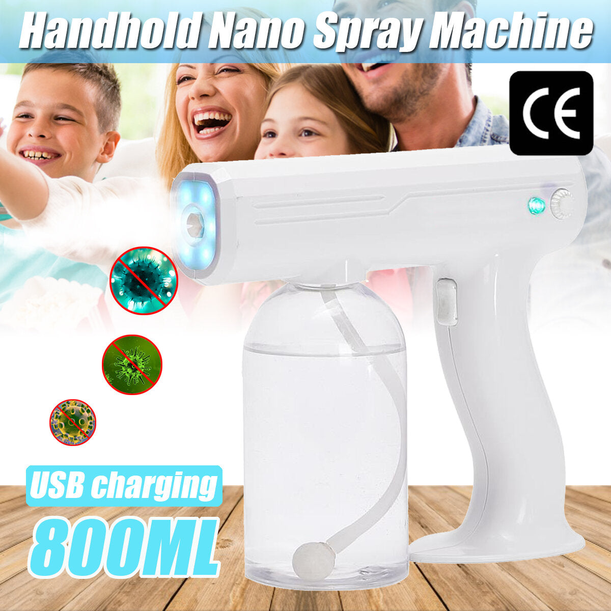 800ml Ce Wireless Sprayer Machine Blue Light Nano Steam