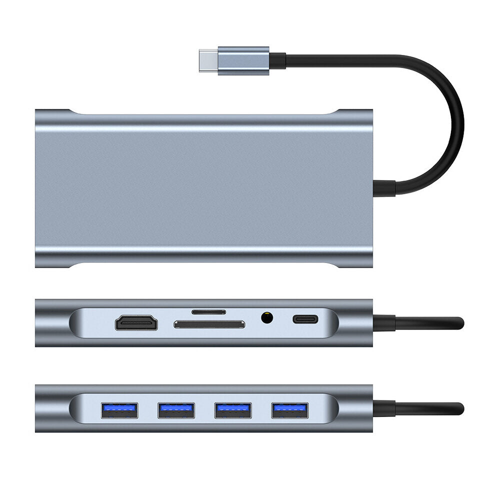 Mechzone 11 in 1 USB-C Hub Docking Station Type-C Adapter with USB3.0 USB2.0 PD 100W 4K HDMI-Compatible VGA 3.5mm Aux RJ45 100Mbps Ethernet SD/TF Card Reader Slot BYL-2110
