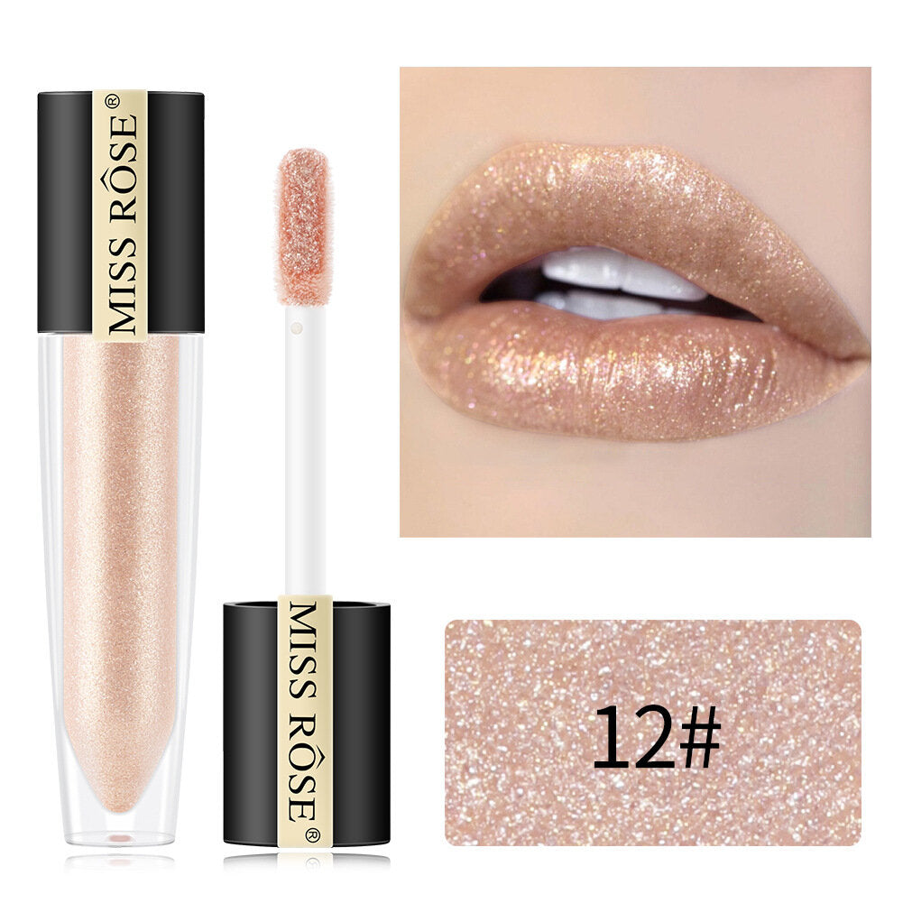 Miss Rose Shimmer Lip Gloss Pearly Metallic Lip Stick Waterproof Long-lasting Lip Gloss Beauty Cosmetics Make Up Lip Makeup