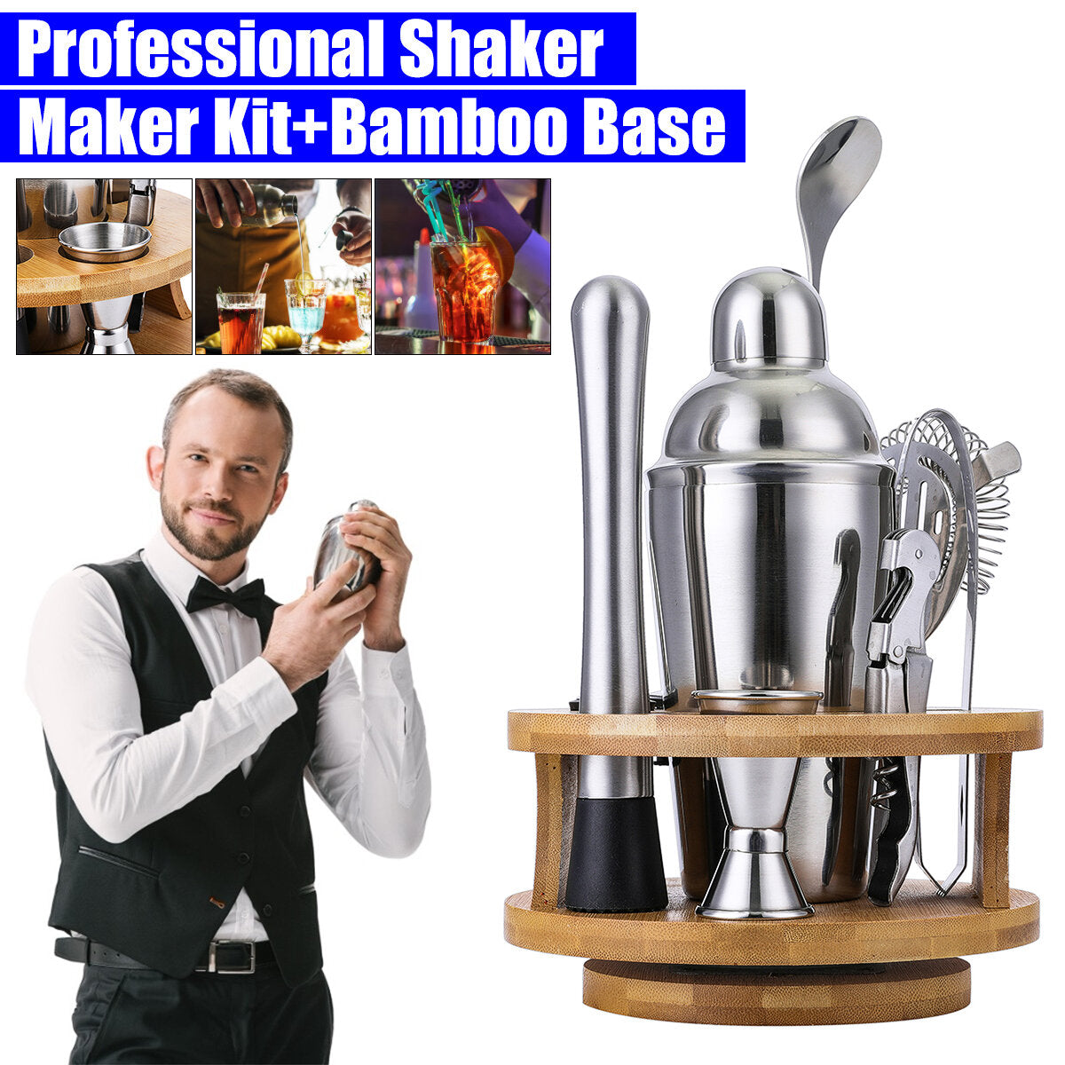 9pcs Cocktail Stainless Steel Shaker Set Edelstahl Bar Mixer