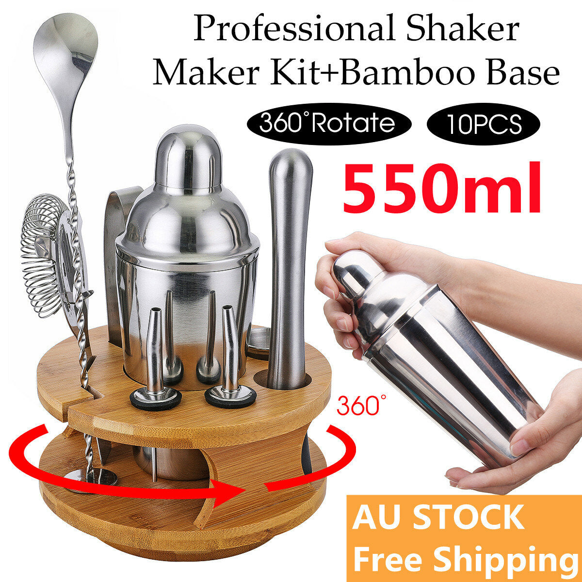 9pcs Cocktail Stainless Steel Shaker Set Edelstahl Bar Mixer