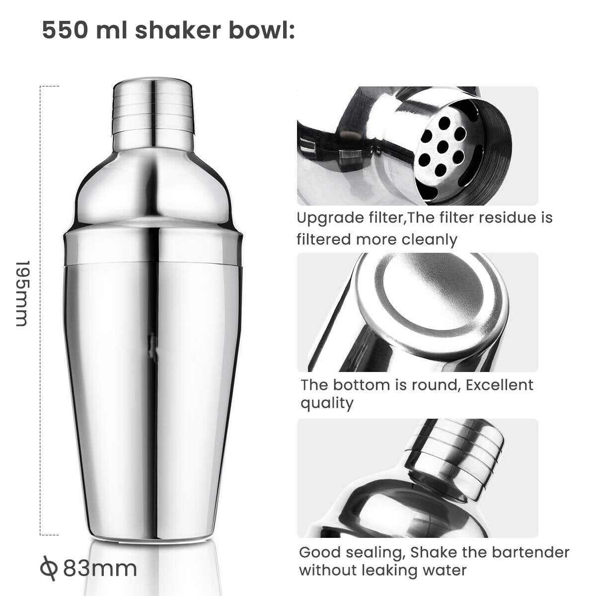 9pcs Cocktail Stainless Steel Shaker Set Edelstahl Bar Mixer