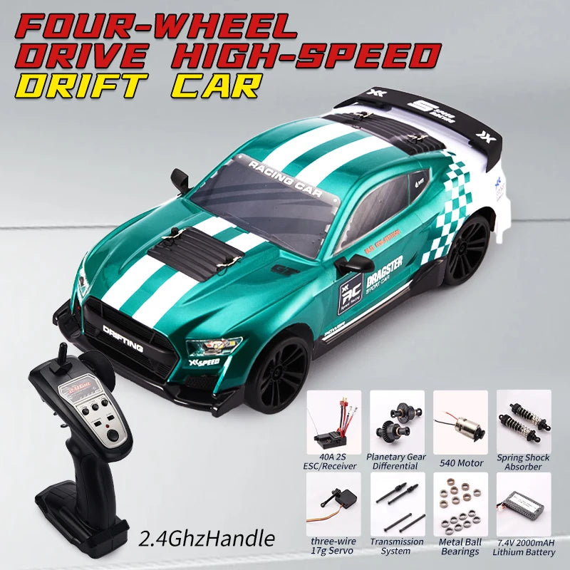 1:14 Full Scale Remote Control Car Gyroscope 4WD Mustang High Speed RC Drift Racing Car with LED Light Multi Car Competition Toy