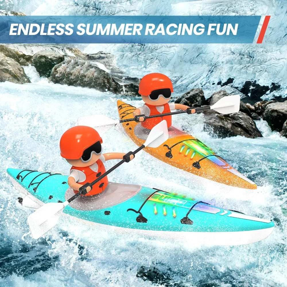 RC Kayak Boat 2.4 Ghz Remote Control Boat Toy With Colorful LED Lights For Lake Pool Gifts For Boys Girls