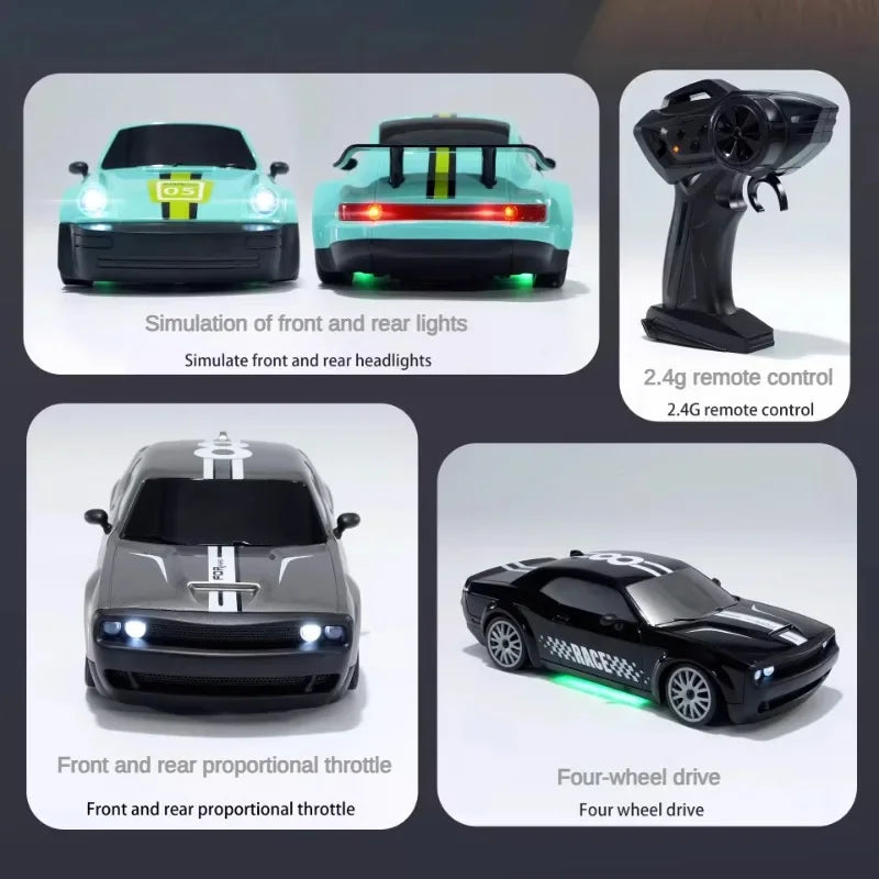Remote Control Car 1/20 4WD Drift Car Unlimited Speed 2.4G Remote Control GTR High Speed Racing Car LED Light Toy