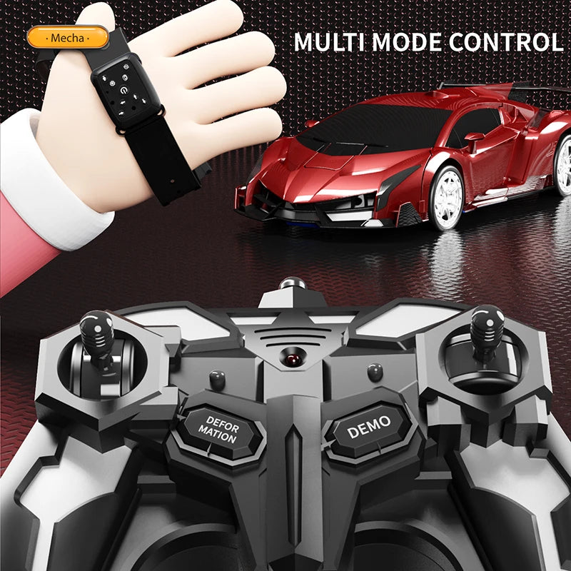 Gesture Sensing Transforming Car 2.4G Remote Control Vehicle with Music & Lights, Kids’ Gift Robot Remote Toy