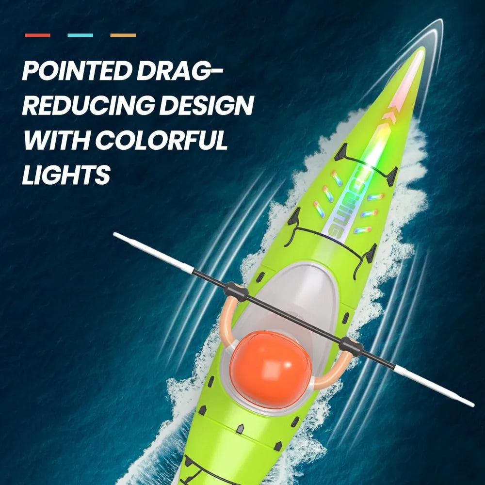 RC Kayak Boat 2.4 Ghz Remote Control Boat Toy With Colorful LED Lights For Lake Pool Gifts For Boys Girls