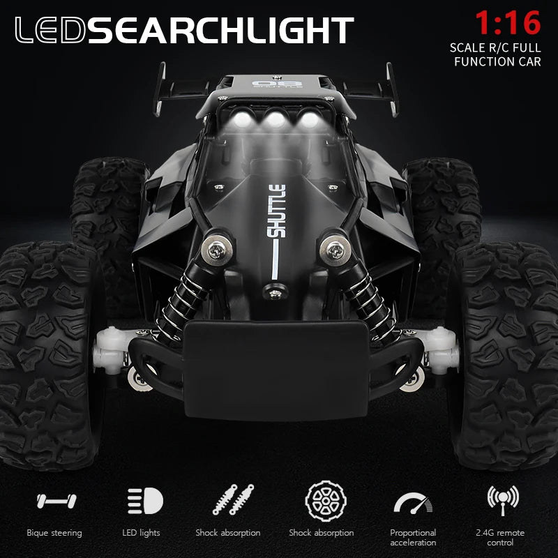 2WD Rc Car Alloy High Speed Car 5Channel 1:16 20km/h 2.4GHz Remote Control Drift Off-Road Vehicle Led Light Truck Toys Gifts