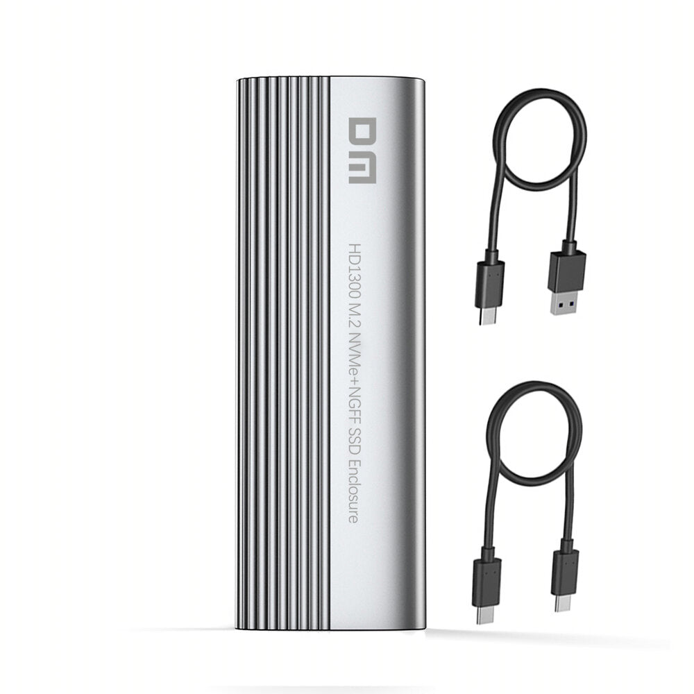 DM Dual Protocol M.2 NVME NGFF SSD Enclosure Case 10Gbps USB3.2 & Type-C Solid State Hard Disk Box HD1300