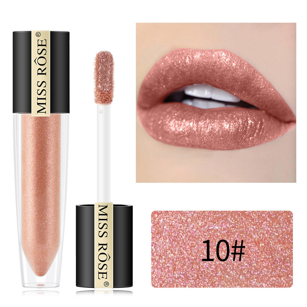 Miss Rose Shimmer Lip Gloss Pearly Metallic Lip Stick Waterproof Long-lasting Lip Gloss Beauty Cosmetics Make Up Lip Makeup