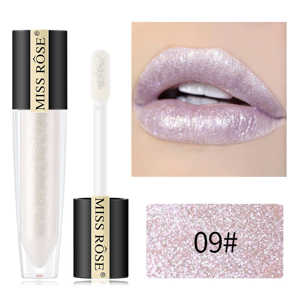 Miss Rose Shimmer Lip Gloss Pearly Metallic Lip Stick Waterproof Long-lasting Lip Gloss Beauty Cosmetics Make Up Lip Makeup
