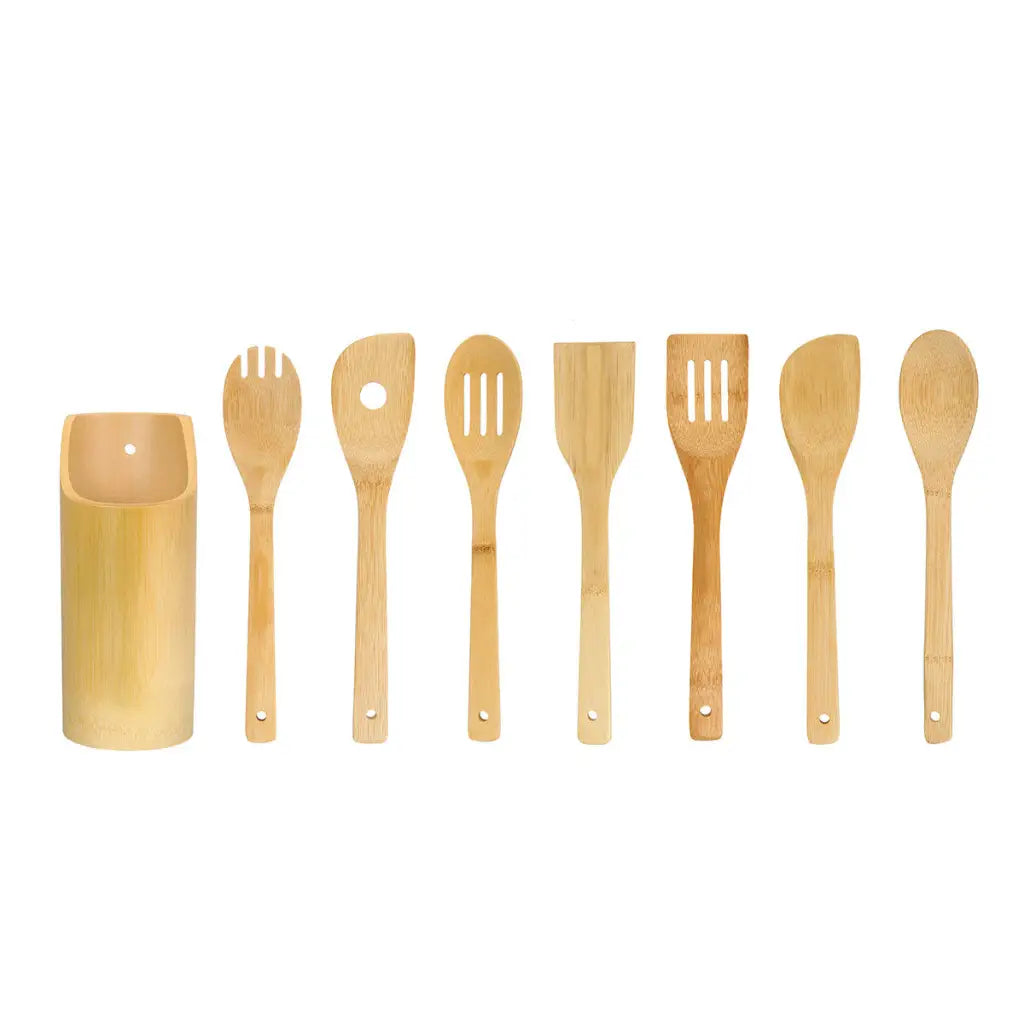 Bamboo Cooking Utensils - 8pcs Set Of Wooden Spoons