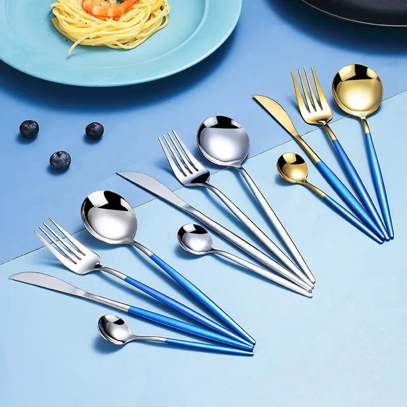 Black Gold Cutlery Set: Silver Tableware Dish Safe