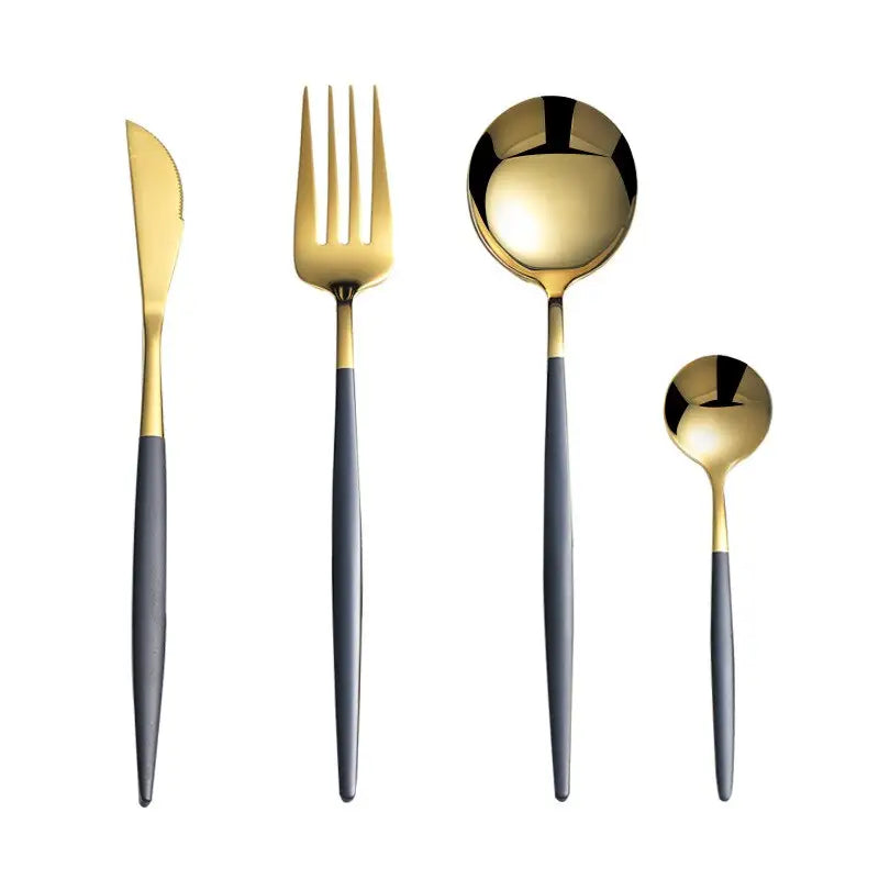 Black Gold Cutlery Set: Silver Tableware Dish Safe