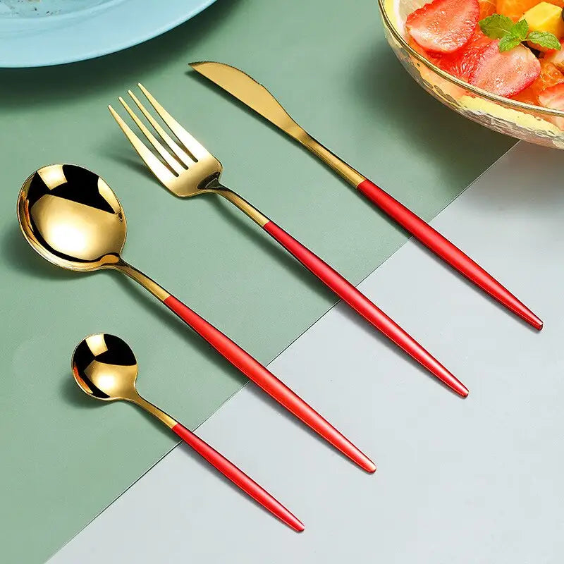 Black Gold Cutlery Set: Silver Tableware Dish Safe