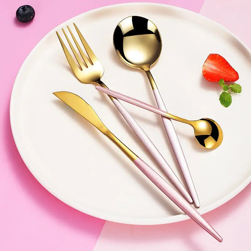 Black Gold Cutlery Set: Silver Tableware Dish Safe