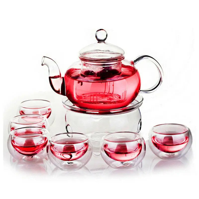 Borosilicate Glass Tea Pot: Heat-resistant With Double Cups
