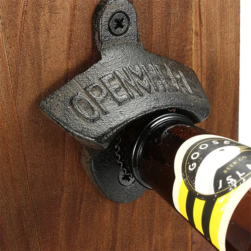 Bottle Opener Wooden Wall Mount: Cap Catcher Tool