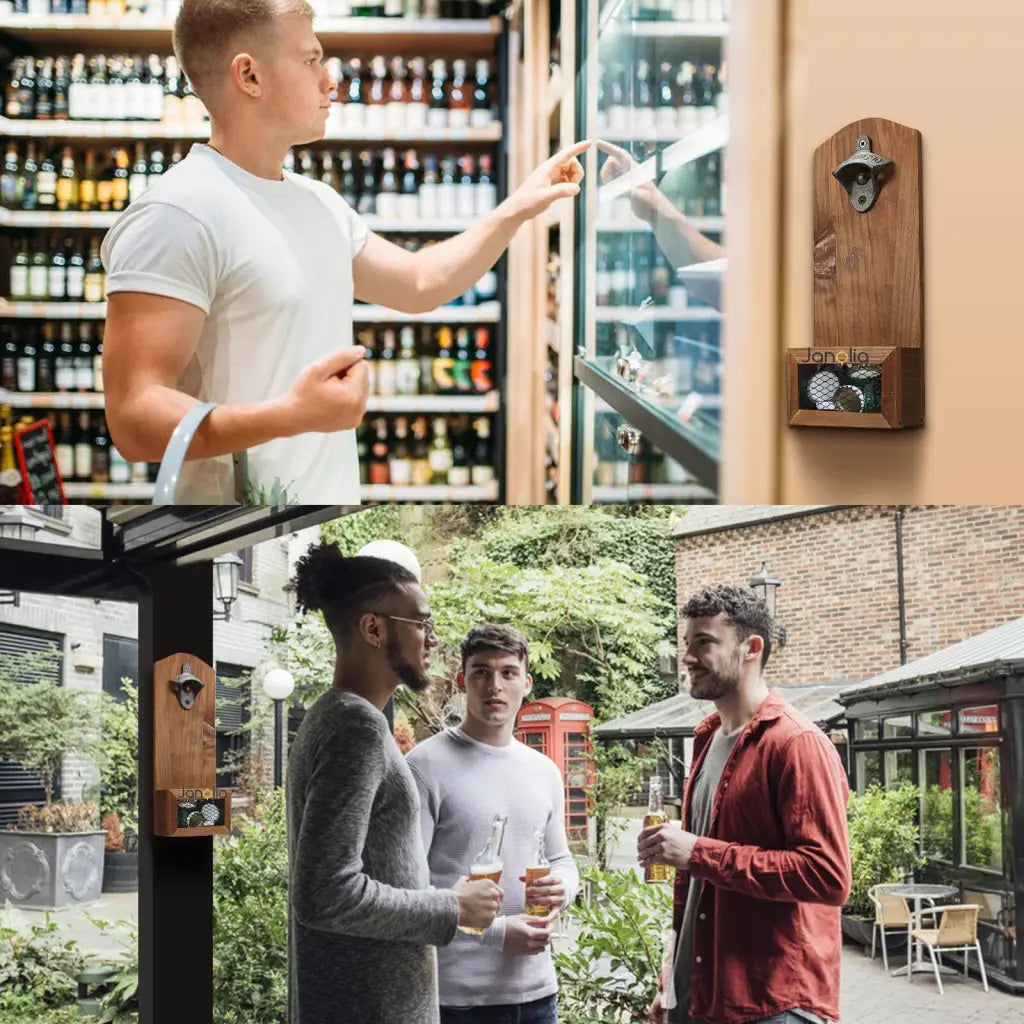 Bottle Opener Wooden Wall Mount: Cap Catcher Tool