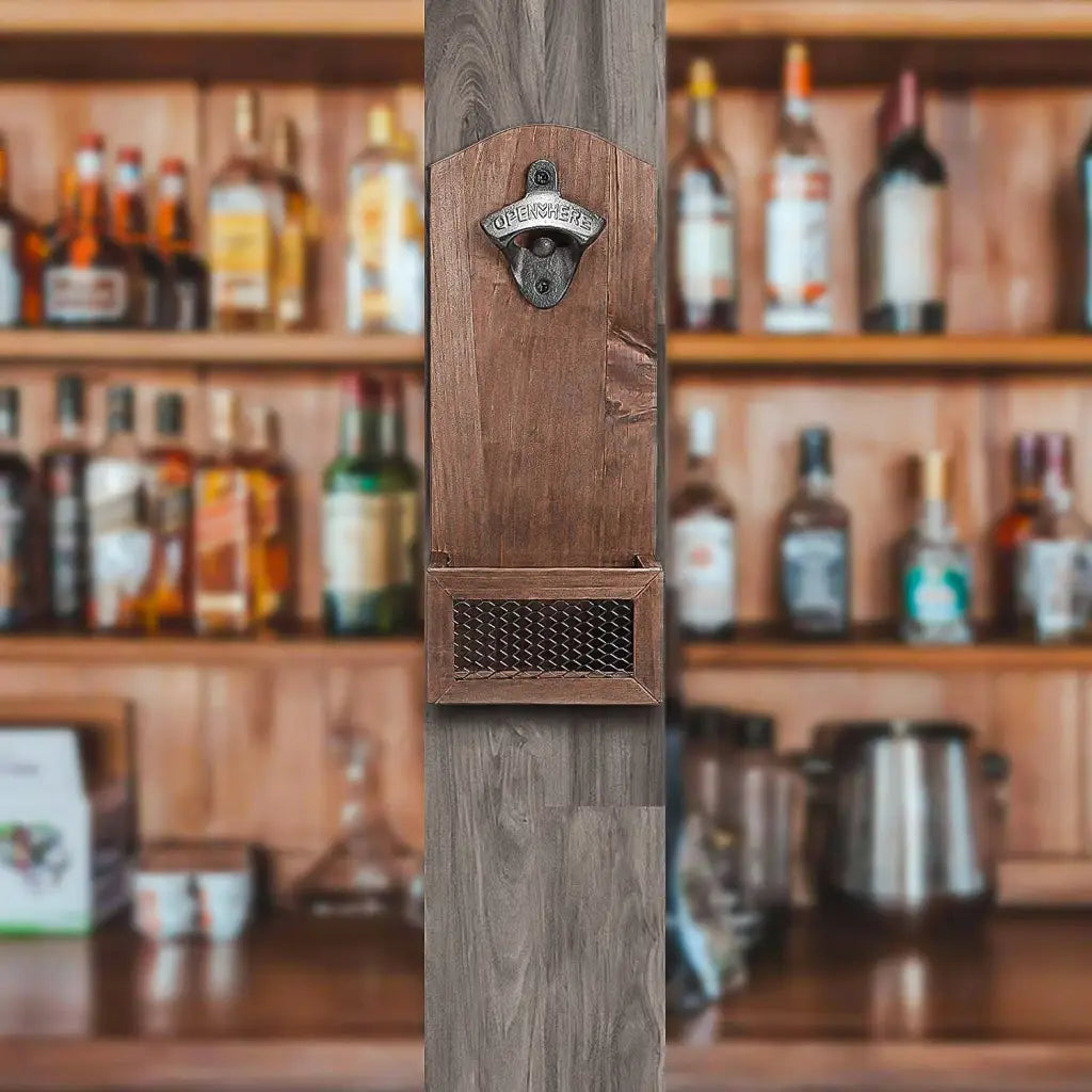 Bottle Opener Wooden Wall Mount: Cap Catcher Tool