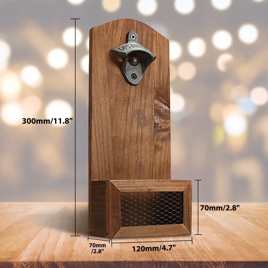 Bottle Opener Wooden Wall Mount: Cap Catcher Tool