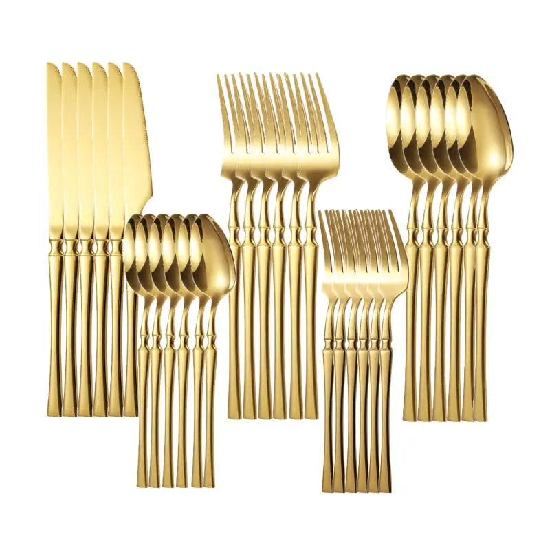 Bright Gold Dinnerware Set - Stainless Steel Knife Fork