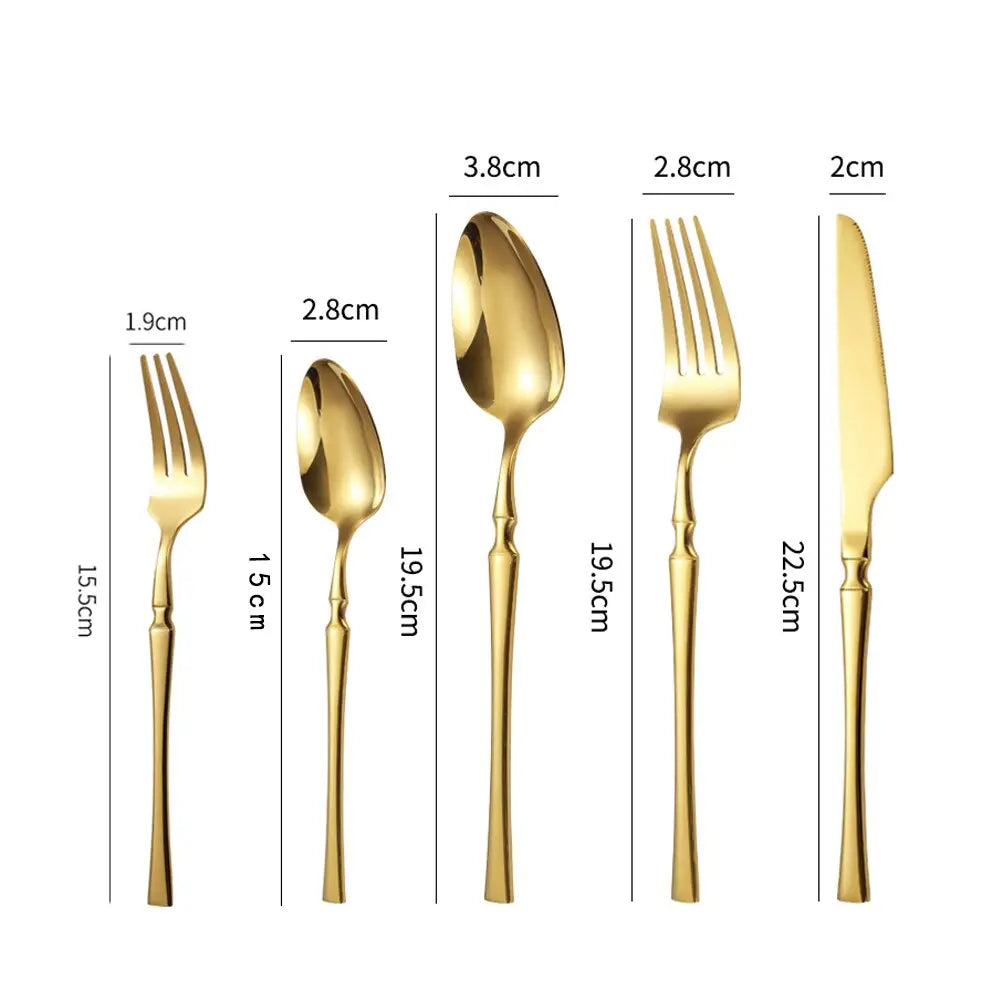 Bright Gold Dinnerware Set - Stainless Steel Knife Fork
