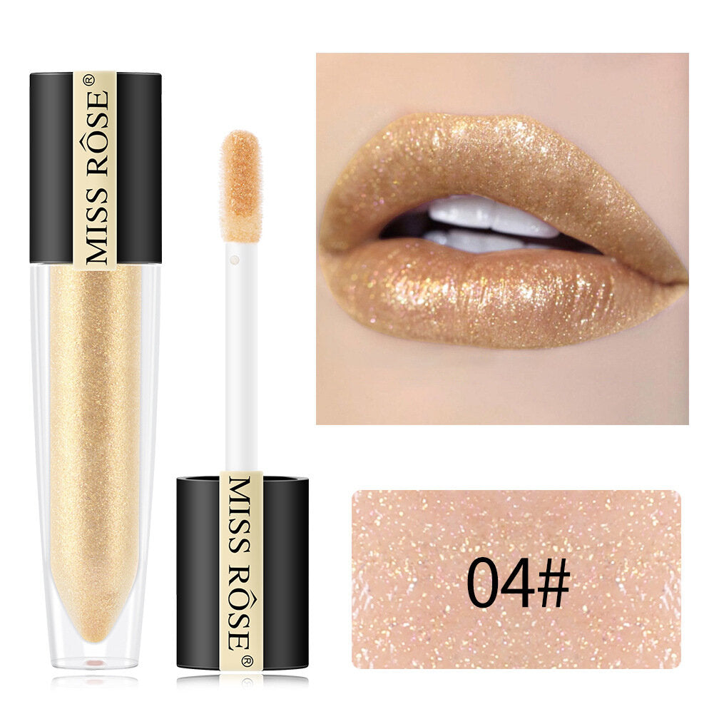 Miss Rose Shimmer Lip Gloss Pearly Metallic Lip Stick Waterproof Long-lasting Lip Gloss Beauty Cosmetics Make Up Lip Makeup