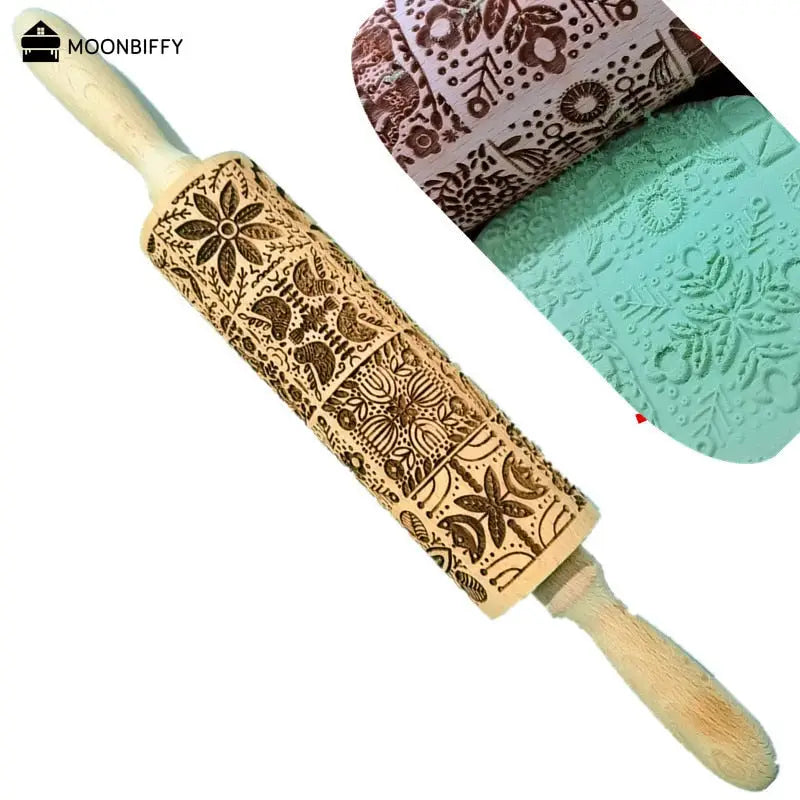 Christmas Rolling Pins: Wooden Embossing Baking Cookies