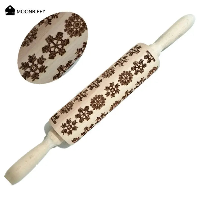 Christmas Rolling Pins: Wooden Embossing Baking Cookies