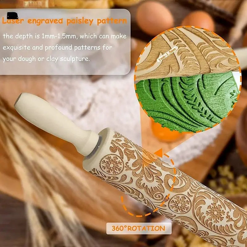 Christmas Rolling Pins: Wooden Embossing Baking Cookies